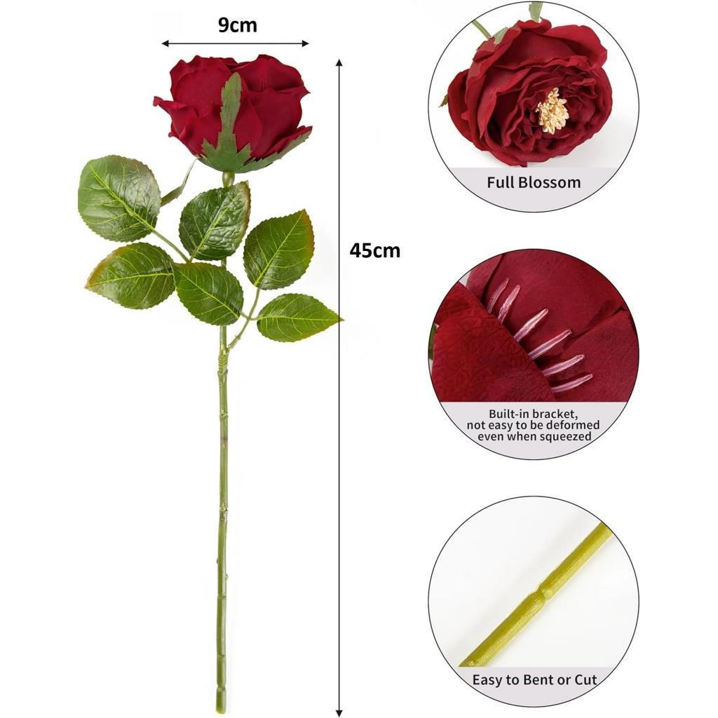 Yapay Çiçek Islak Gül Şakayık Katmerli Gül BORDO Renk Gerçeksi Dokunuş 45Cm