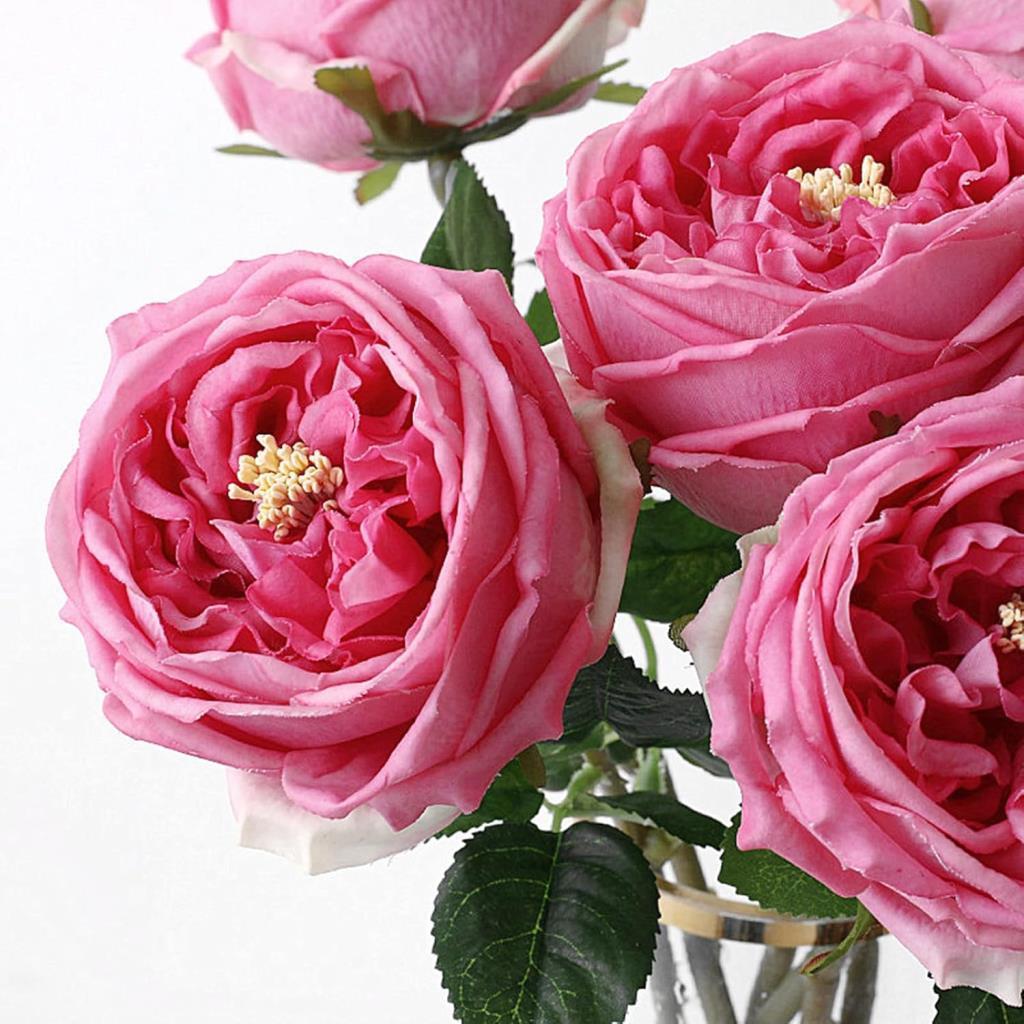 Yapay Çiçek Islak Gül Şakayık Katmerli Gül KOYU PEMBE Renk Gerçeksi Dokunuş 45Cm