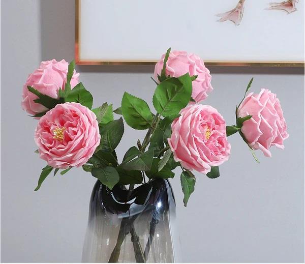 Yapay Çiçek Islak Gül Şakayık Katmerli Gül PEMBE Renk Gerçeksi Dokunuş 45Cm
