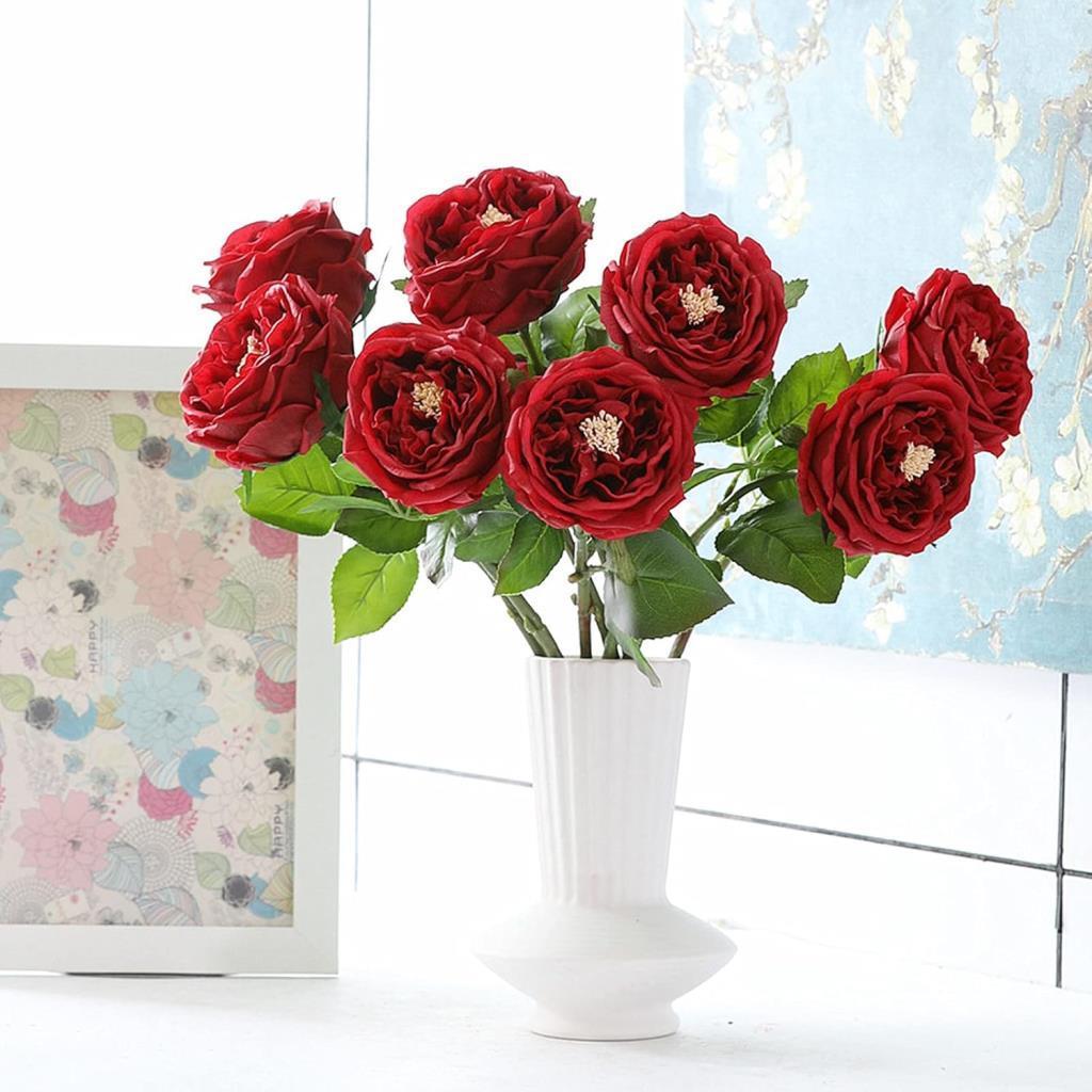 Yapay Çiçek Islak Gül Şakayık Katmerli Gül BORDO Renk Gerçeksi Dokunuş 45Cm