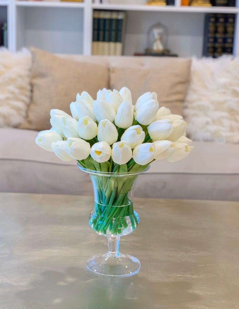 Yapay Çiçek Islak Lale Gerçeksi Doku 10lu BEYAZ
