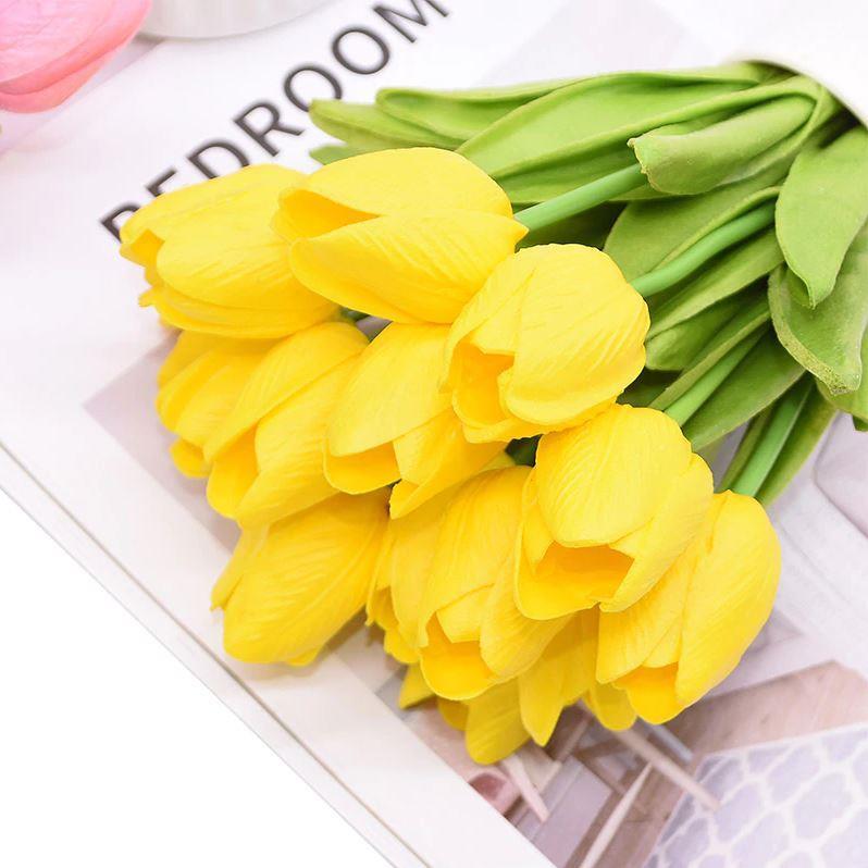Yapay Çiçek Islak Lale Gerçeksi Doku 10lu SARI