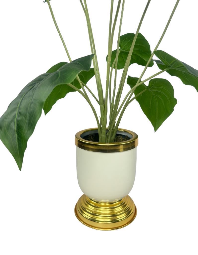 Yapay Çiçek Islak Manolya Çiçeği 6 Çiçekli 65cm Gold Krem Darbuka Galvaniz Vazoda Salon Çiçeği