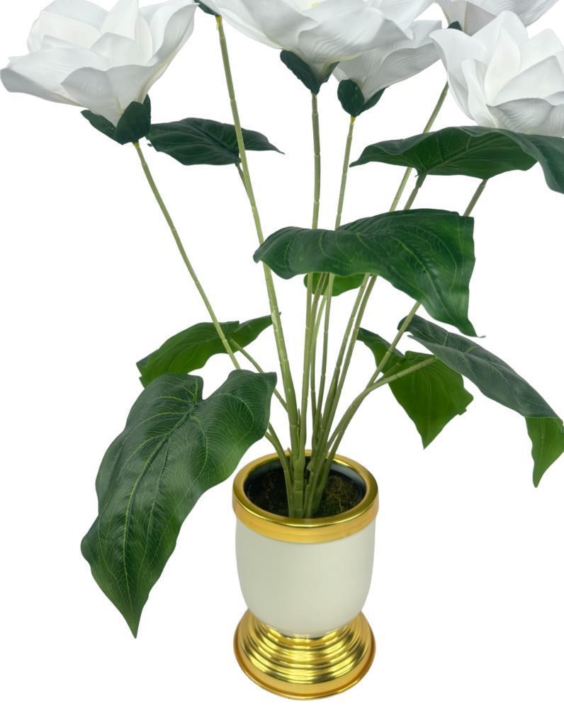 Yapay Çiçek Islak Manolya Çiçeği 6 Çiçekli 65cm Gold Krem Darbuka Galvaniz Vazoda Salon Çiçeği