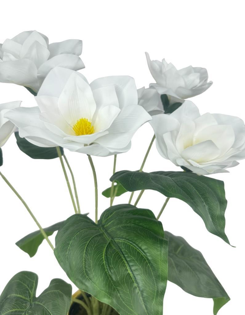 Yapay Çiçek Islak Manolya Çiçeği 6 Çiçekli 65cm Gold Krem Darbuka Galvaniz Vazoda Salon Çiçeği