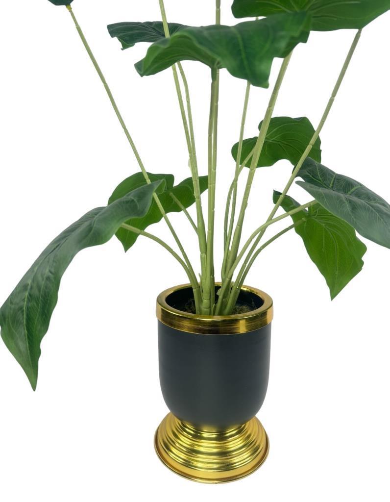 Yapay Çiçek Islak Manolya Çiçeği 6 Çiçekli 65cm Gold Siyah Darbuka Galvaniz Vazoda Salon Çiçeği