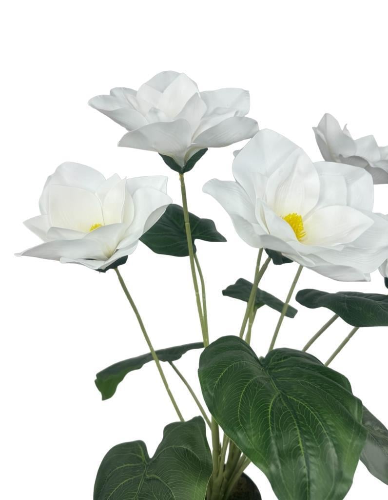 Yapay Çiçek Islak Manolya Çiçeği 6 Çiçekli 65cm Siyah Saksıda  Salon Çiçeği