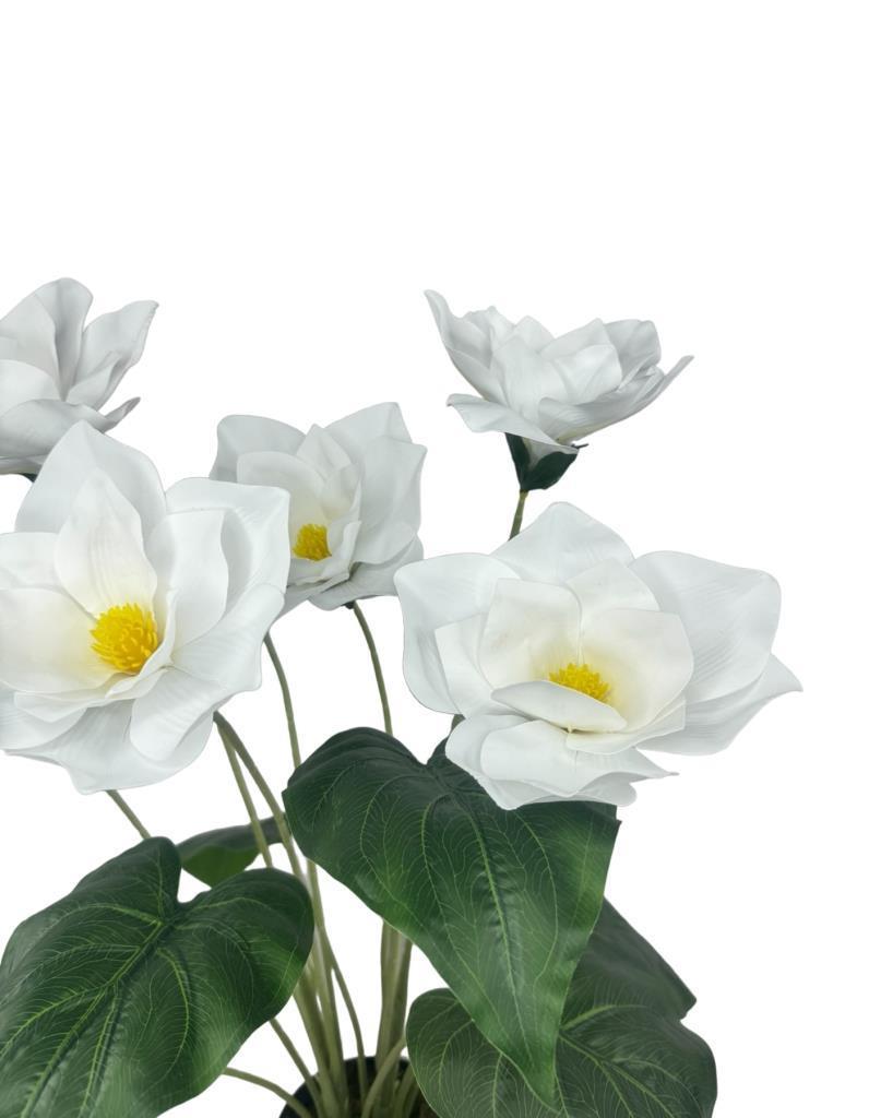 Yapay Çiçek Islak Manolya Çiçeği 6 Çiçekli 65cm Siyah Saksıda  Salon Çiçeği