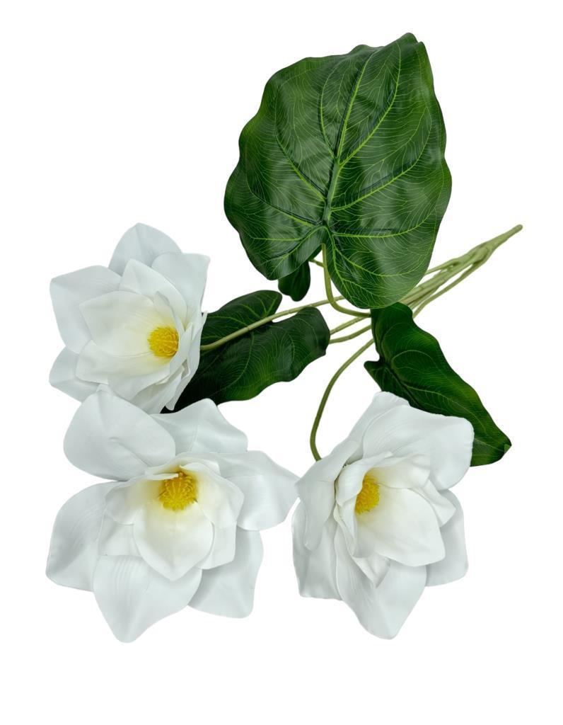 Yapay Çiçek Islak Manolya Gerçek Dokulu 3 Kafa Magnolia BEYAZ