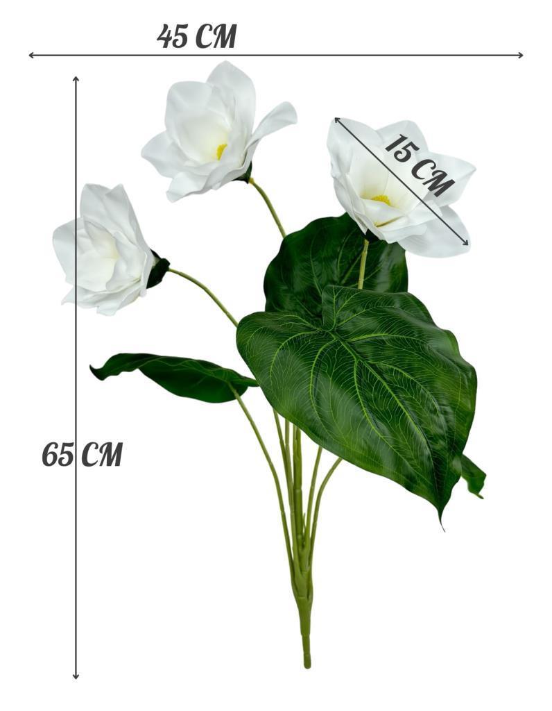 Yapay Çiçek Islak Manolya Gerçek Dokulu 3 Kafa Magnolia BEYAZ