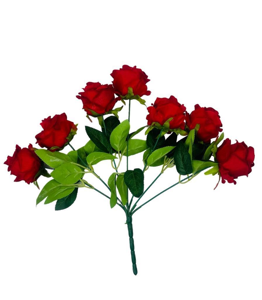 Yapay Çiçek Kadife Kırmızı Gül Demeti 7 Dallı 35*25cm 7cm Gül Büyükboy KIRMIZI