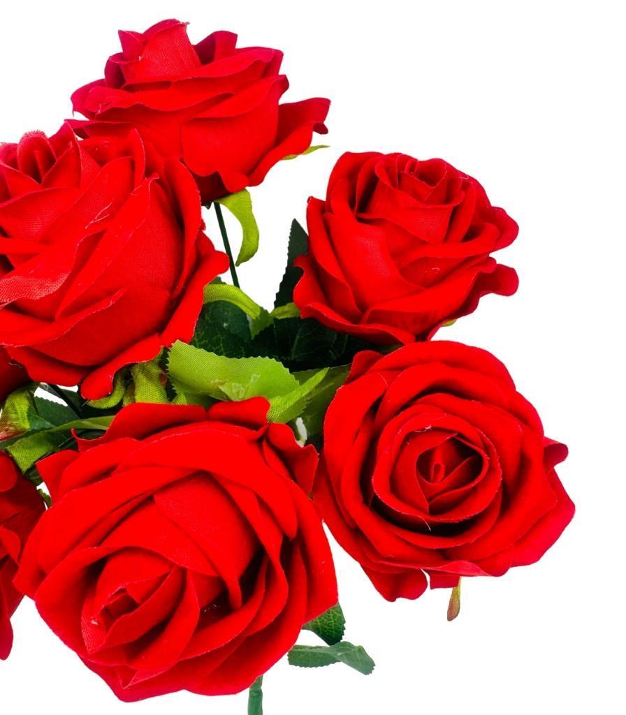 Yapay Çiçek Kadife Kırmızı Gül Demeti 7 Dallı 35*25cm 7cm Gül Büyükboy KIRMIZI