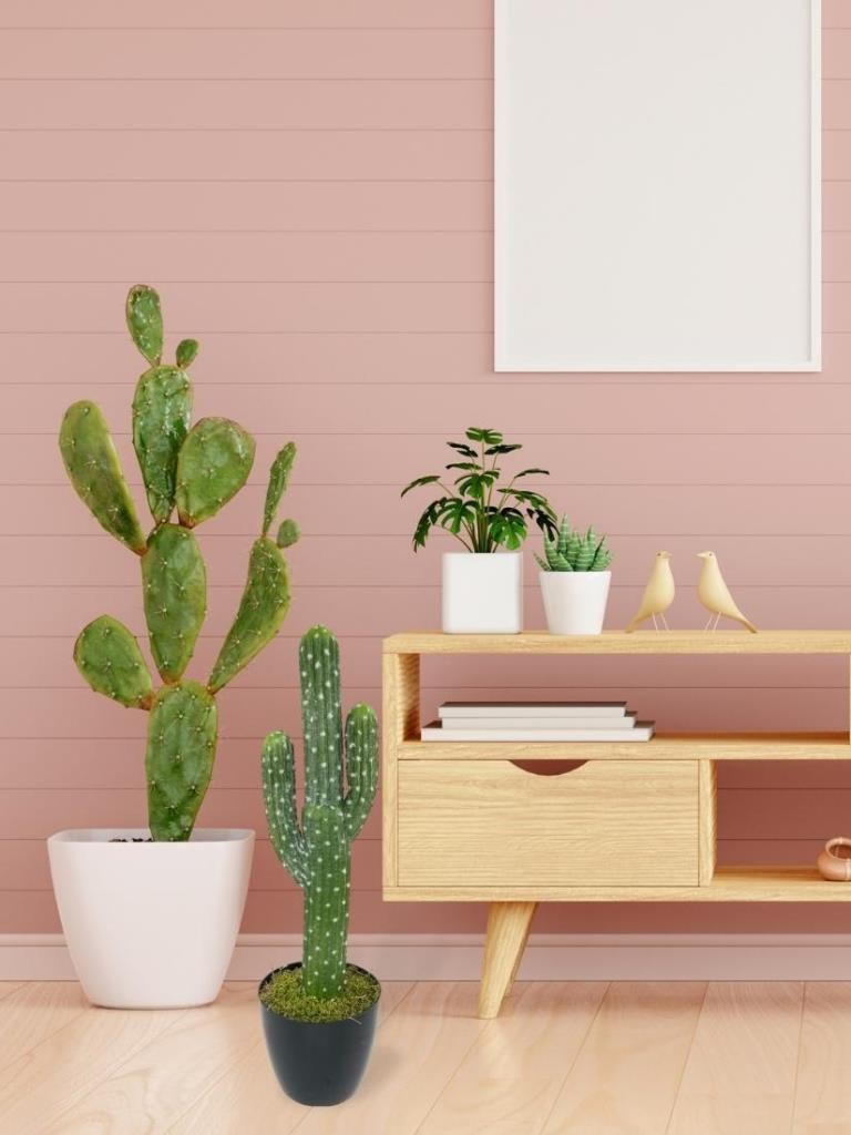 Yapay Çiçek Kaktüs Ağacı 3Kollu Siyah Saksıda 56*15cm sk4019