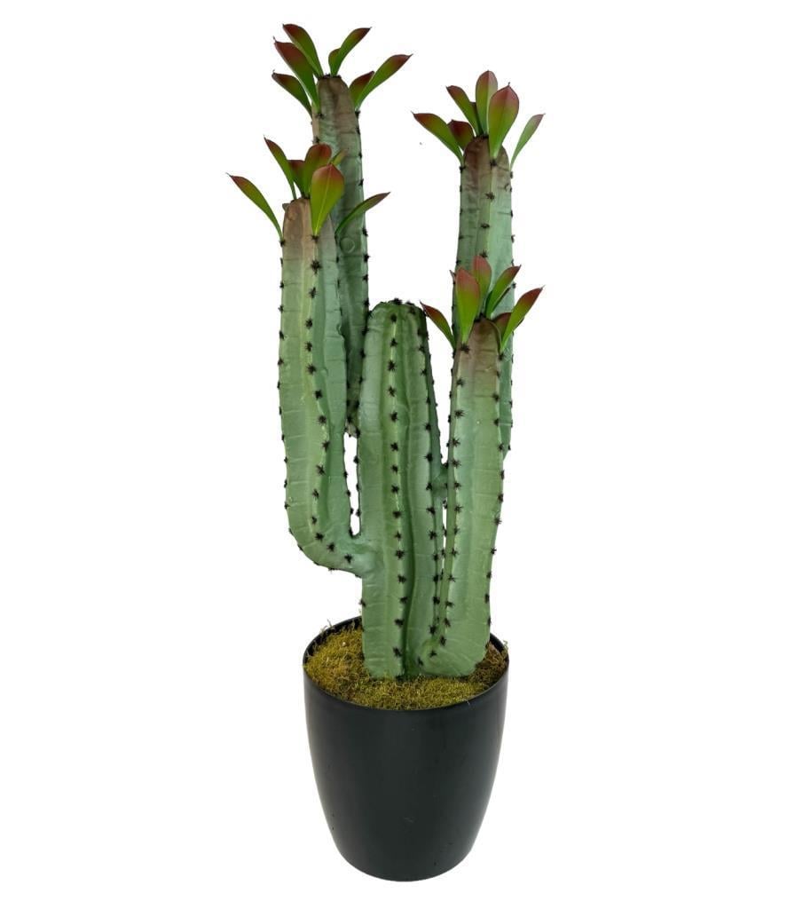 Yapay Çiçek Kaktüs Ağacı 4kollu Kızıl YapraklıSiyah Saksıda 70*22cm 4027