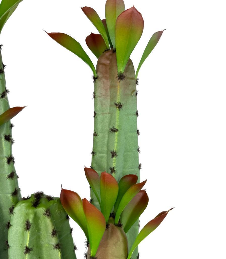 Yapay Çiçek Kaktüs Ağacı 4kollu Kızıl YapraklıSiyah Saksıda 70*22cm 4027