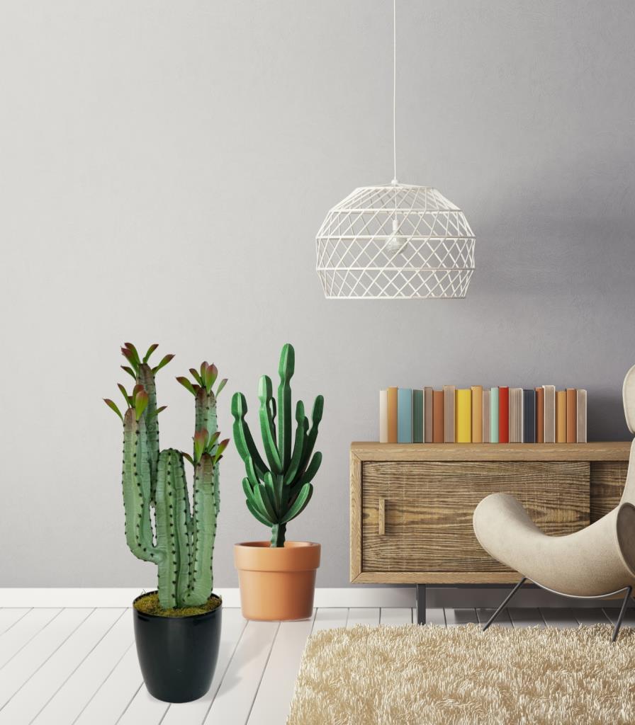 Yapay Çiçek Kaktüs Ağacı 4kollu Kızıl YapraklıSiyah Saksıda 70*22cm 4027