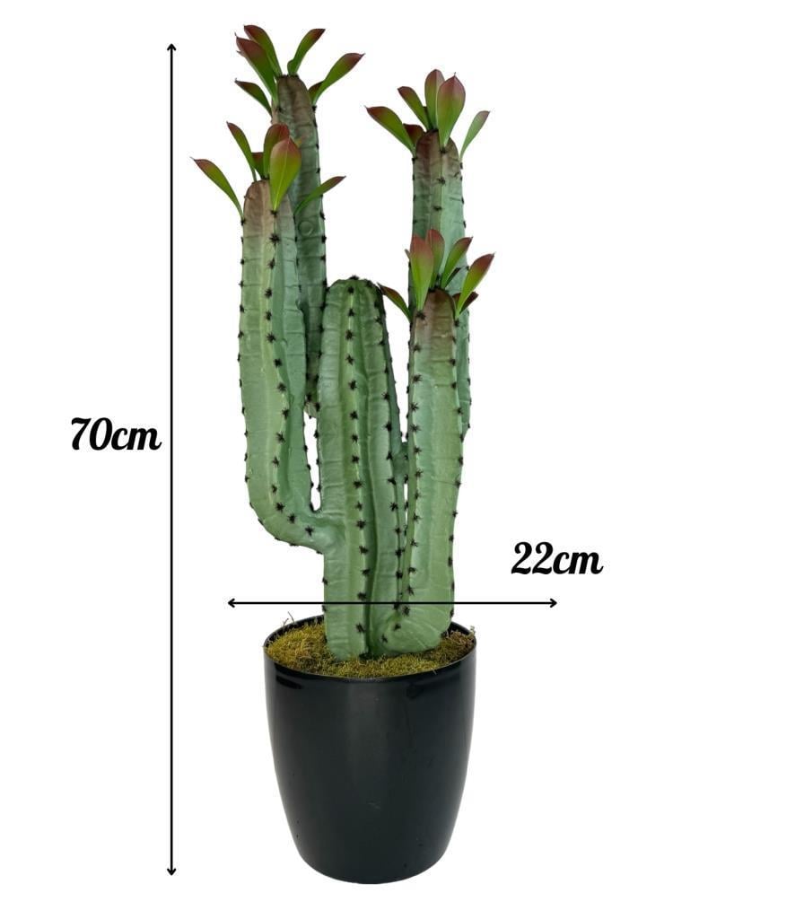 Yapay Çiçek Kaktüs Ağacı 4kollu Kızıl YapraklıSiyah Saksıda 70*22cm 4027