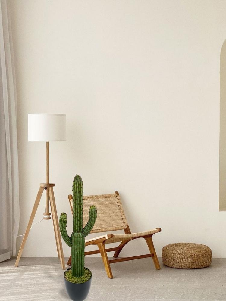 Yapay Çiçek Kaktüs Ağacı Koyuyeşil 2li Set 3Kollu Siyah Saksıda sk4022