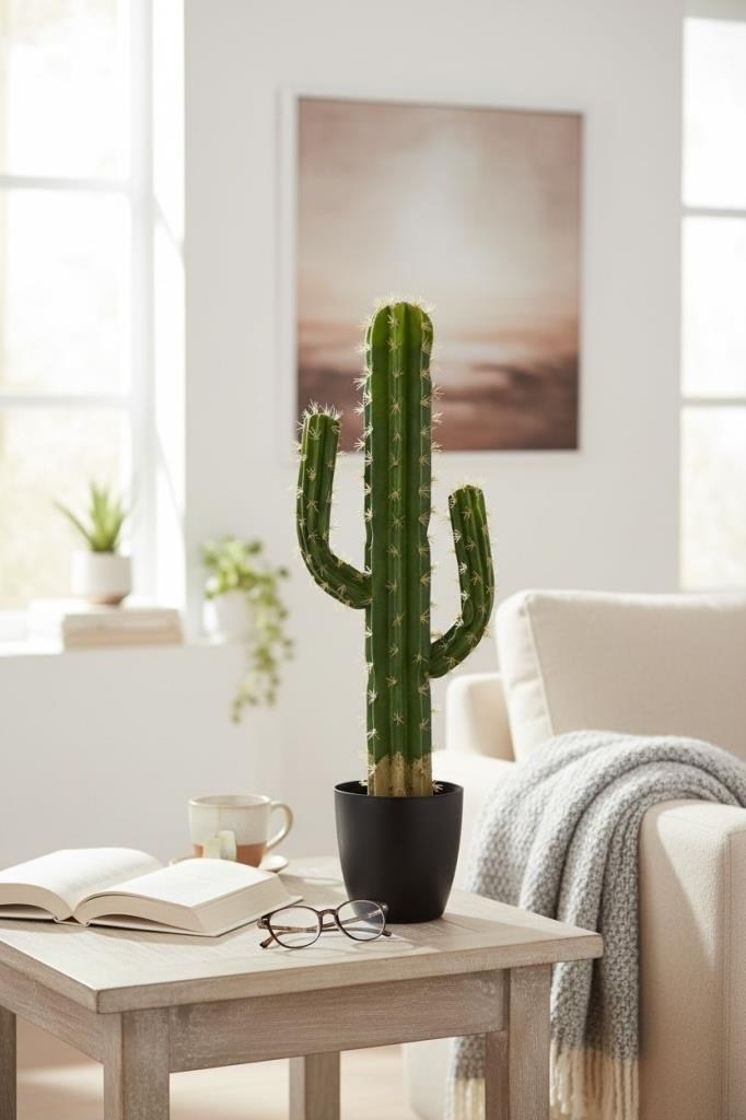 Yapay Çiçek Kaktüs Siyah Saksıda 3Kollu 87*30cm Cactüs
