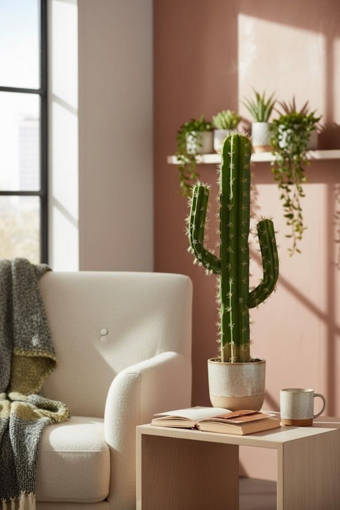 Yapay Çiçek Kaktüs Siyah Saksıda 3Kollu 87*30cm Cactüs