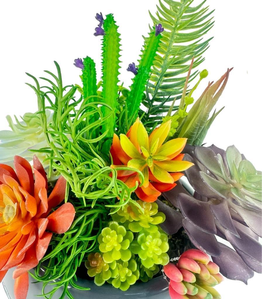 Yapay Çiçek Kaktüs Sukulent Aranjmanı Mokka Renk Plastik Saksıda 10 adet Karışık Model Skulent