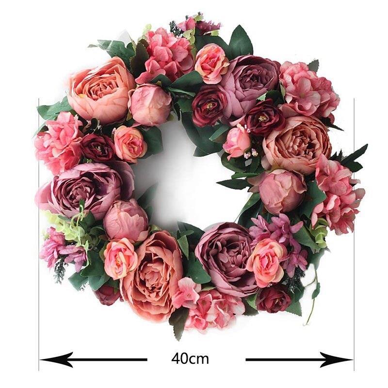 Yapay Çiçek Kapı Süsü Gül Kurusu Şakayık Marsilya Güllü Yılbaşı Kapı Çelengi