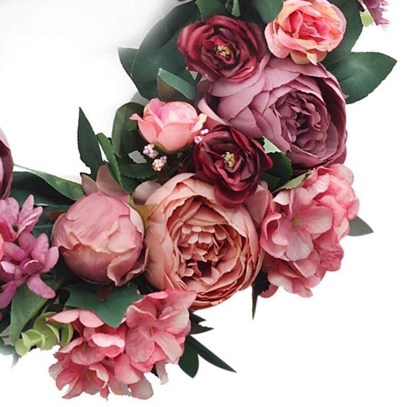 Yapay Çiçek Kapı Süsü Gül Kurusu Şakayık Marsilya Güllü Yılbaşı Kapı Çelengi