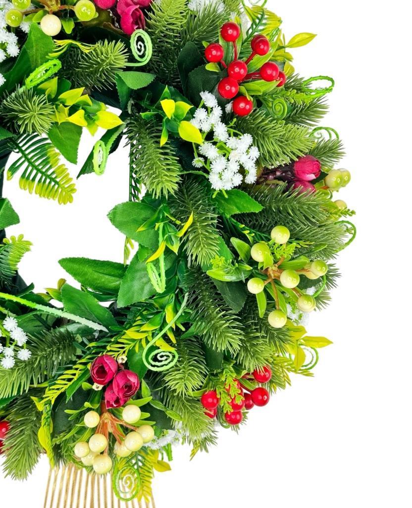 Yapay Çiçek Kapı Süsü Kokina Ve Cipsolu Yılbaşı Kapı Çelengi