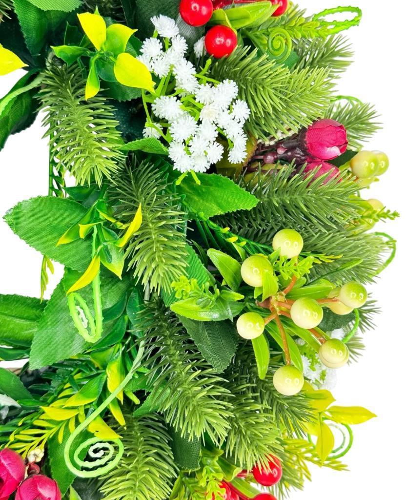 Yapay Çiçek Kapı Süsü Kokina Ve Cipsolu Yılbaşı Kapı Çelengi