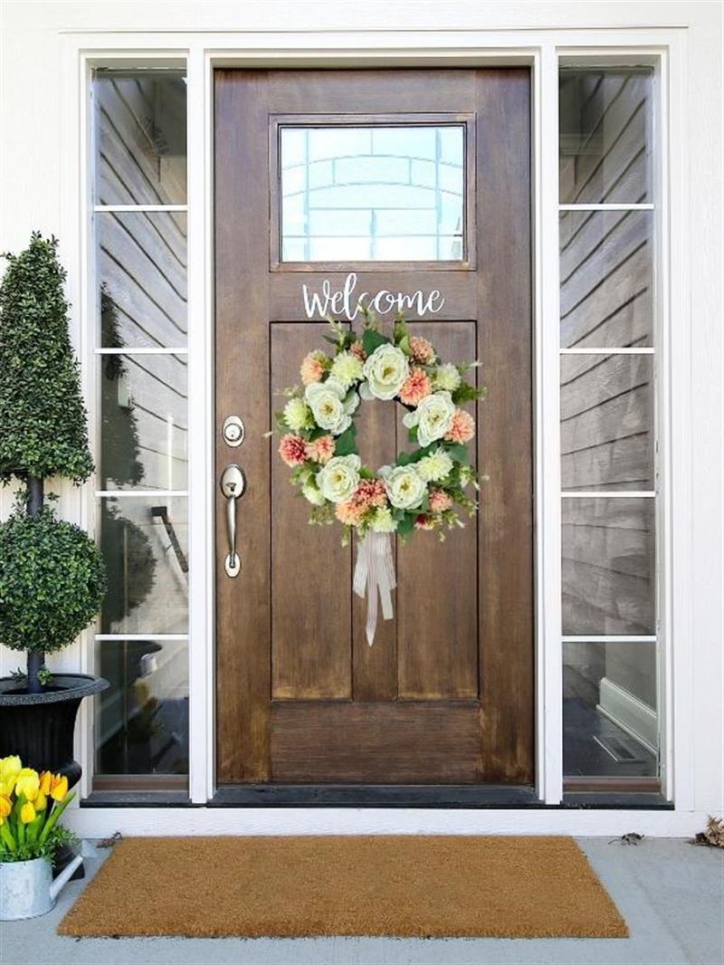 Yapay Çiçek Kapı Süsü Pembe Beyaz Krizantem Şakayık Yılbaşı Kapı Çelengi