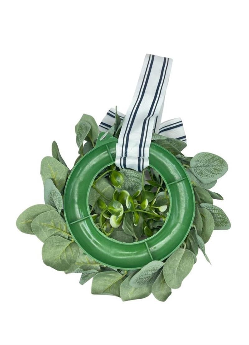 Yapay Çiçek Kapı Süsü Yeşil Okaliptus Aranjmanı 23cm Yılbaşı Kapı Çelengi