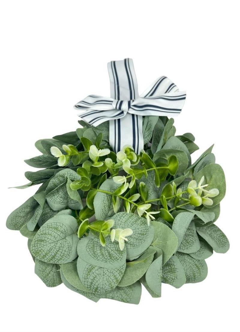 Yapay Çiçek Kapı Süsü Yeşil Okaliptus Aranjmanı 23cm Yılbaşı Kapı Çelengi