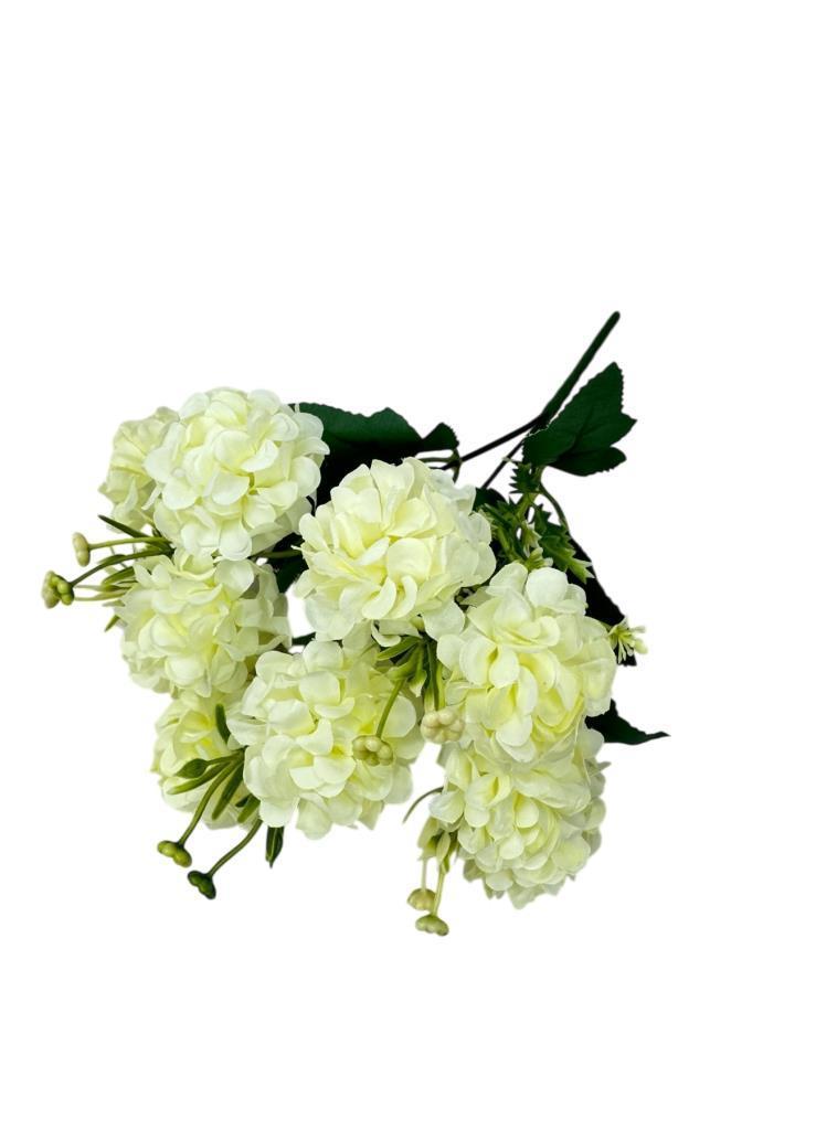 Yapay Çiçek Kartopu Krizantem Beyaz 5Dallı 10toplu Demet 30cm