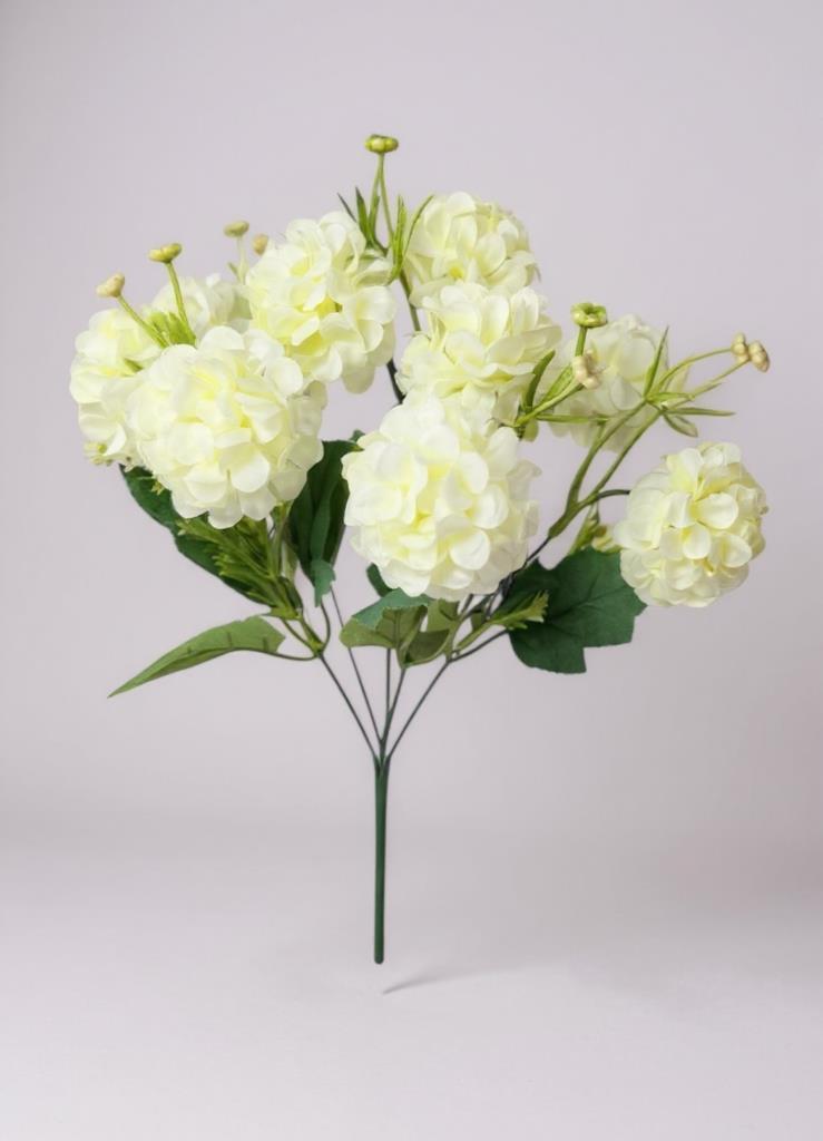 Yapay Çiçek Kartopu Krizantem Beyaz 5Dallı 10toplu Demet 30cm