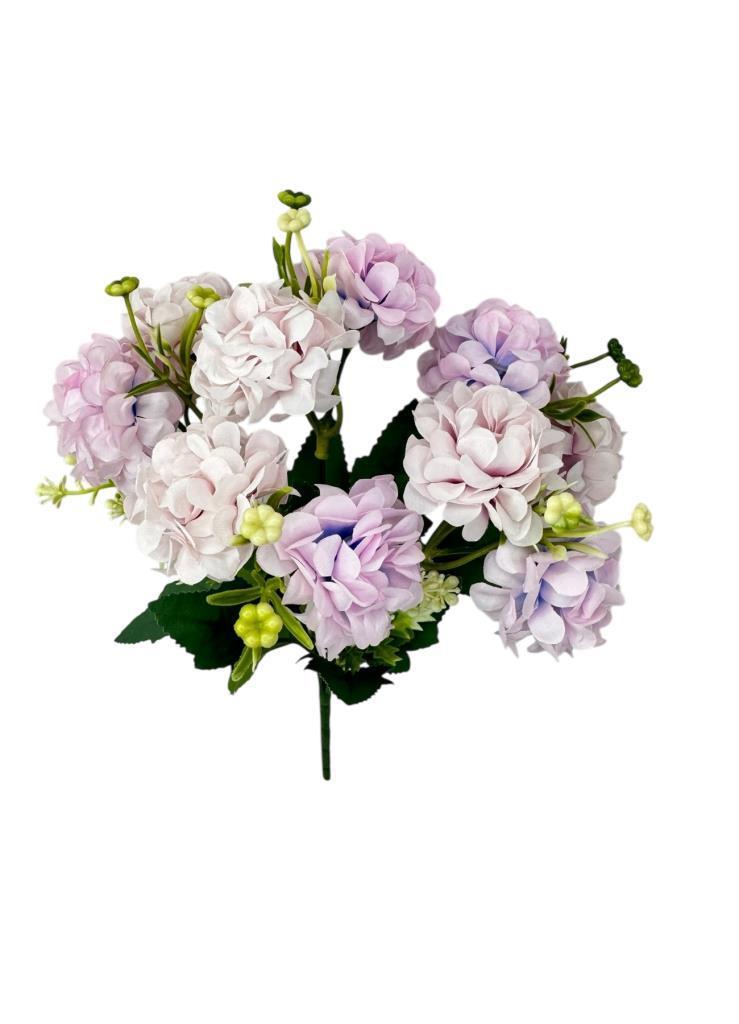 Yapay Çiçek Kartopu Krizantem Lila 5Dallı 10toplu Demet 30cm