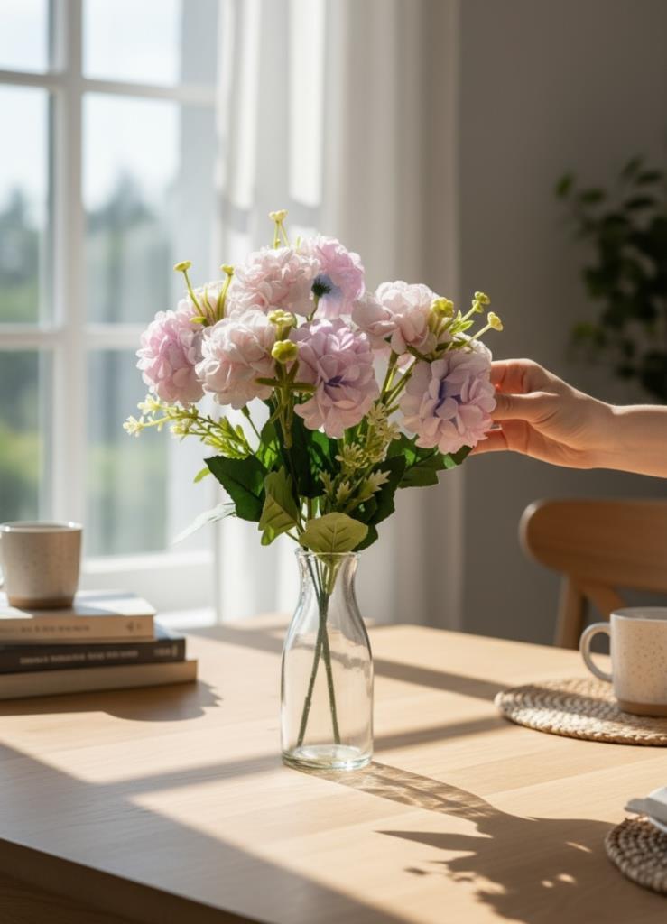 Yapay Çiçek Kartopu Krizantem Lila 5Dallı 10toplu Demet 30cm