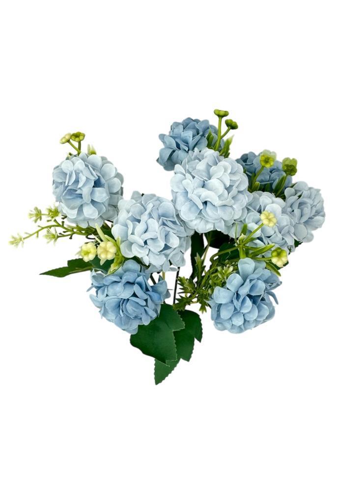 Yapay Çiçek Kartopu Krizantem Mavi Açık 5Dallı 10toplu Demet 30cm