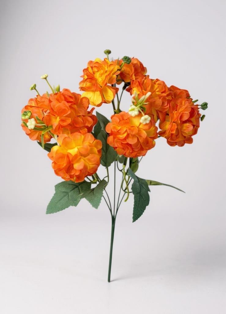 Yapay Çiçek Kartopu Krizantem Turuncu Somon 5Dallı 10toplu Demet 30cm