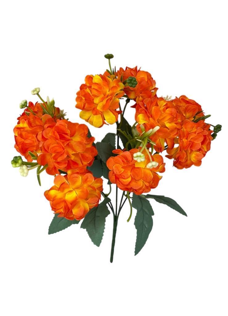 Yapay Çiçek Kartopu Krizantem Turuncu Somon 5Dallı 10toplu Demet 30cm