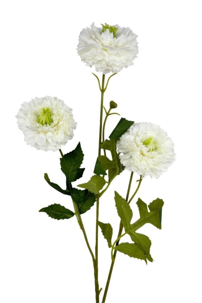 Yapay Çiçek Kasımpatı BEYAZ Uzun Dal 3 Çiçekli 77Cm