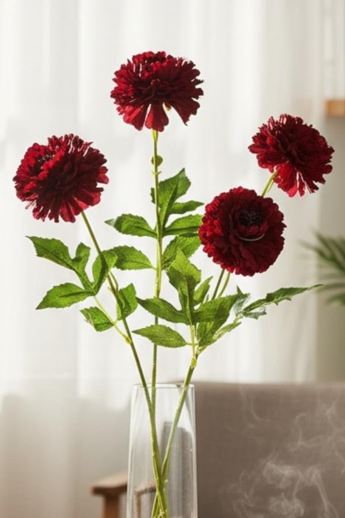 Yapay Çiçek Kasımpatı BORDO Uzun Dal 3 Çiçekli 77Cm