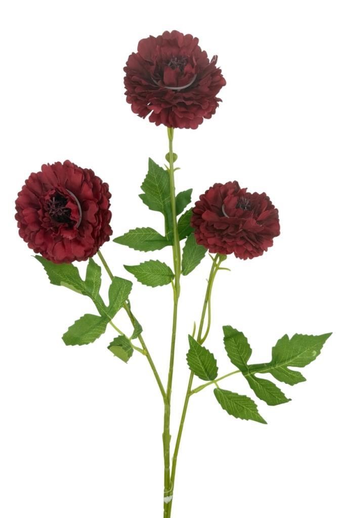 Yapay Çiçek Kasımpatı BORDO Uzun Dal 3 Çiçekli 77Cm
