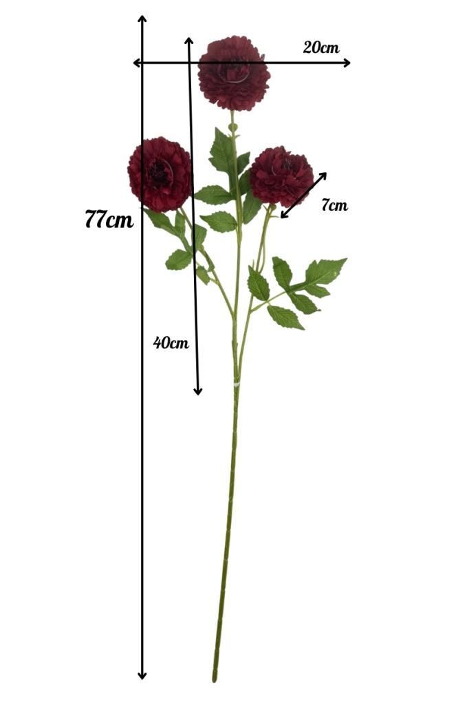Yapay Çiçek Kasımpatı BORDO Uzun Dal 3 Çiçekli 77Cm