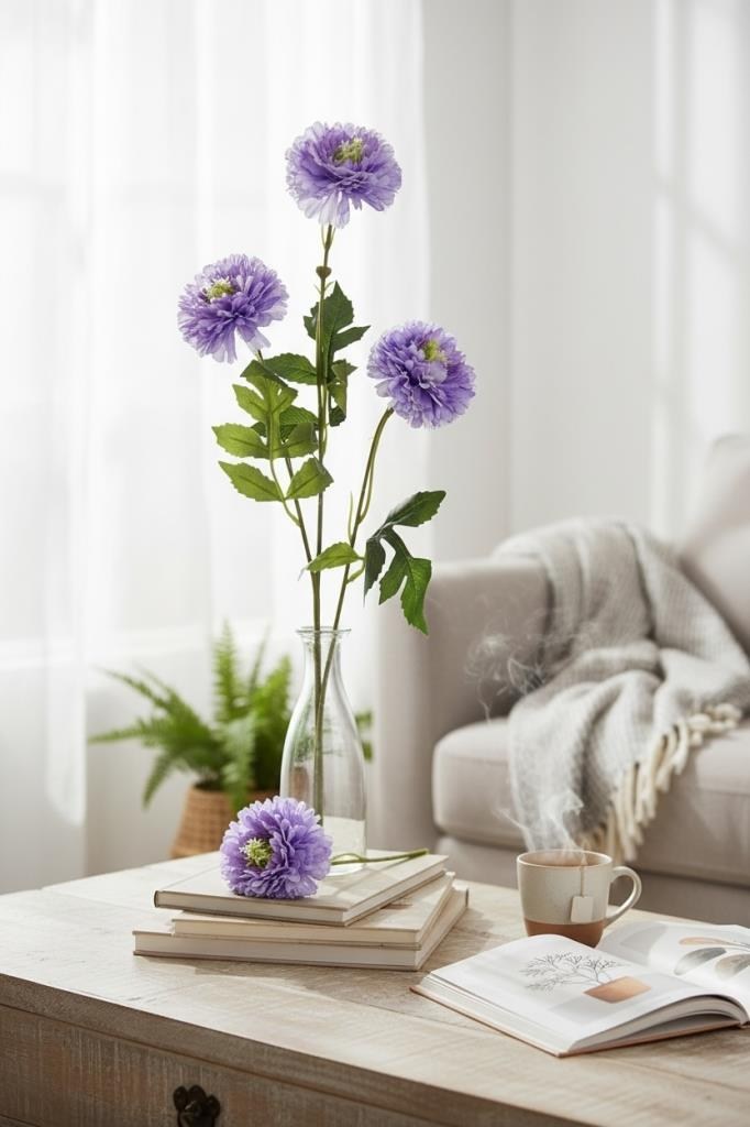 Yapay Çiçek Kasımpatı LİLA Uzun Dal 3 Çiçekli 77Cm