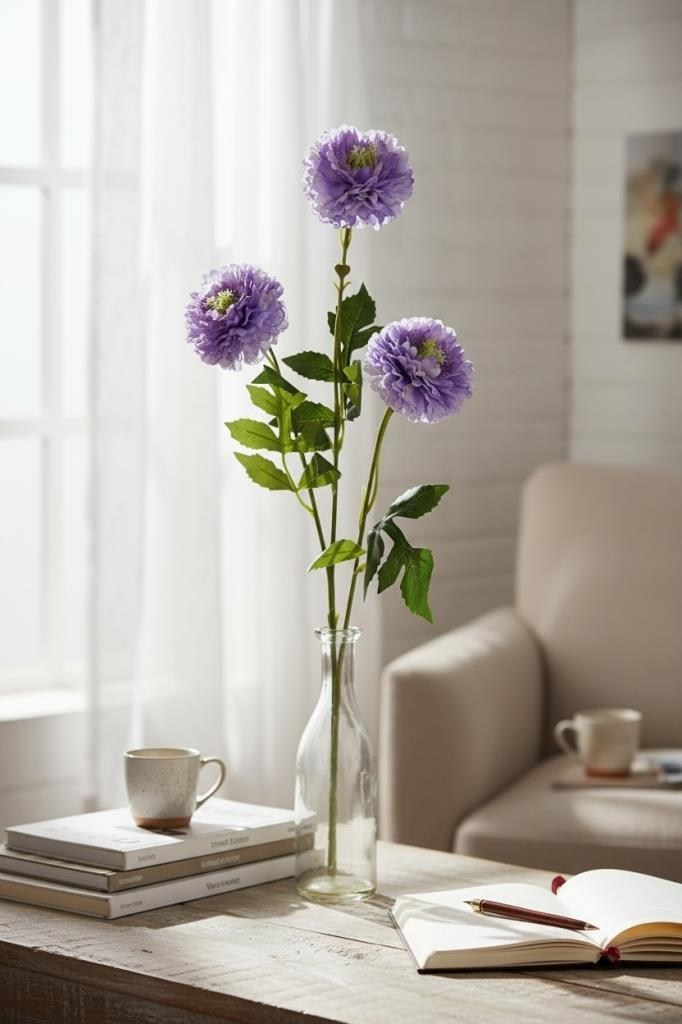 Yapay Çiçek Kasımpatı LİLA Uzun Dal 3 Çiçekli 77Cm