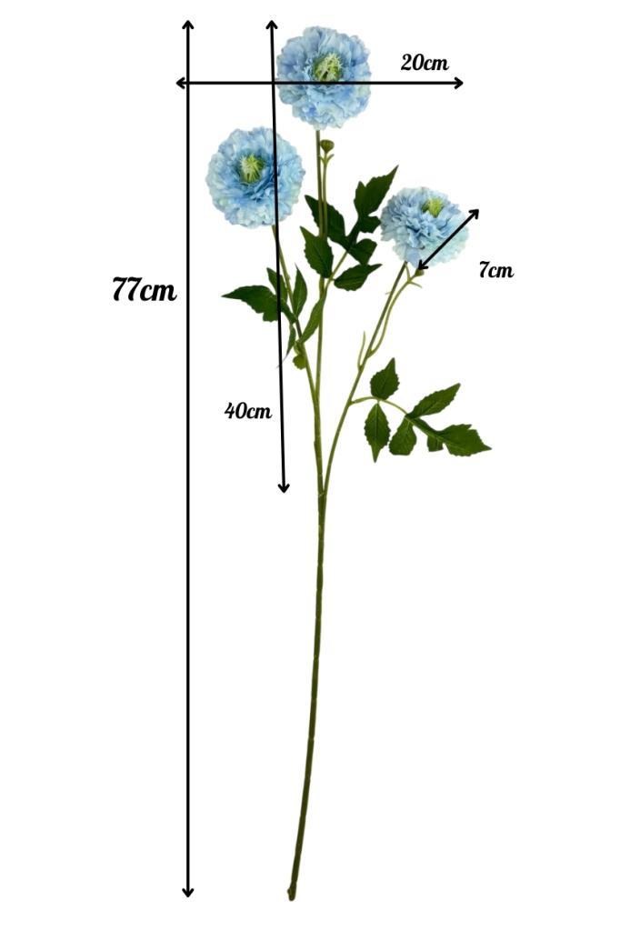 Yapay Çiçek Kasımpatı MAVİ Uzun Dal 3 Çiçekli 77Cm