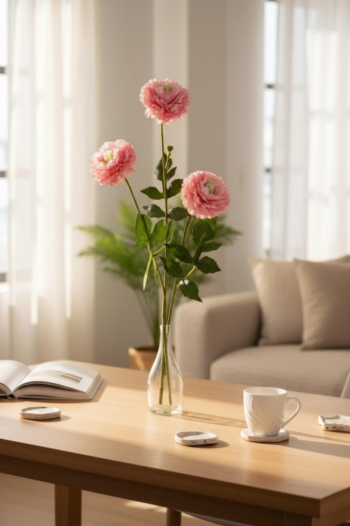 Yapay Çiçek Kasımpatı PEMBE Uzun Dal 3 Çiçekli 77Cm