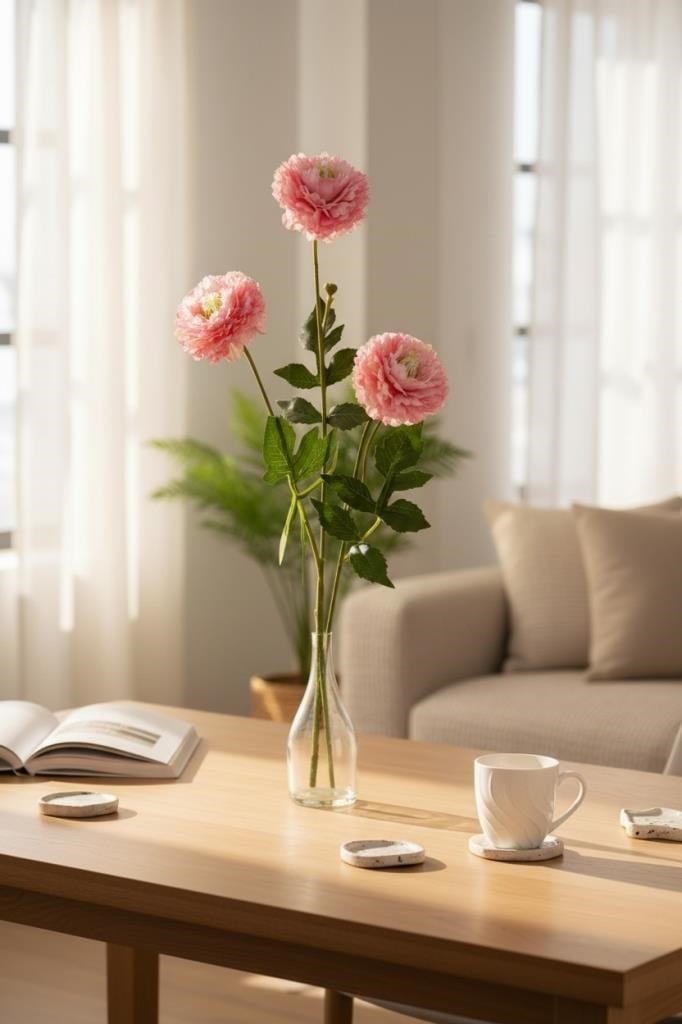 Yapay Çiçek Kasımpatı PEMBE Uzun Dal 3 Çiçekli 77Cm