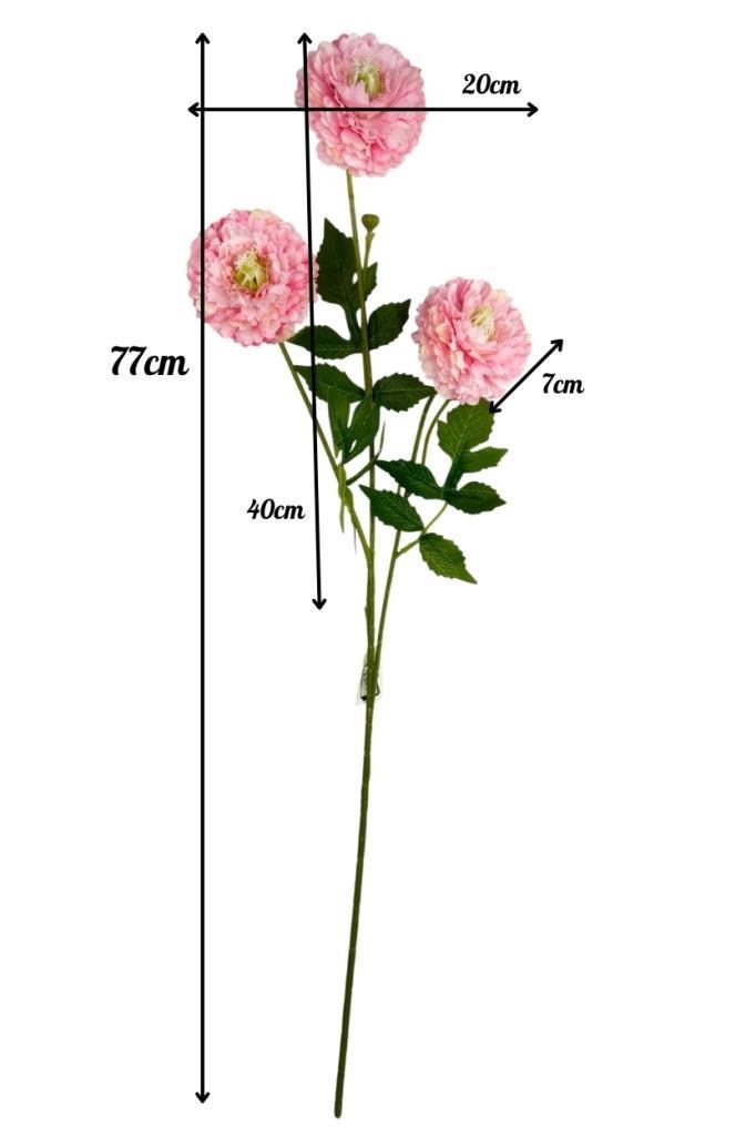 Yapay Çiçek Kasımpatı PEMBE Uzun Dal 3 Çiçekli 77Cm