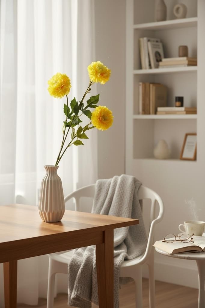 Yapay Çiçek Kasımpatı SARI Uzun Dal 3 Çiçekli 77Cm